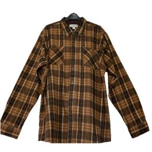 Vintage HABAND Brown Plaid Cotton Blend Flannel Button Down Workwear Men’s XLT